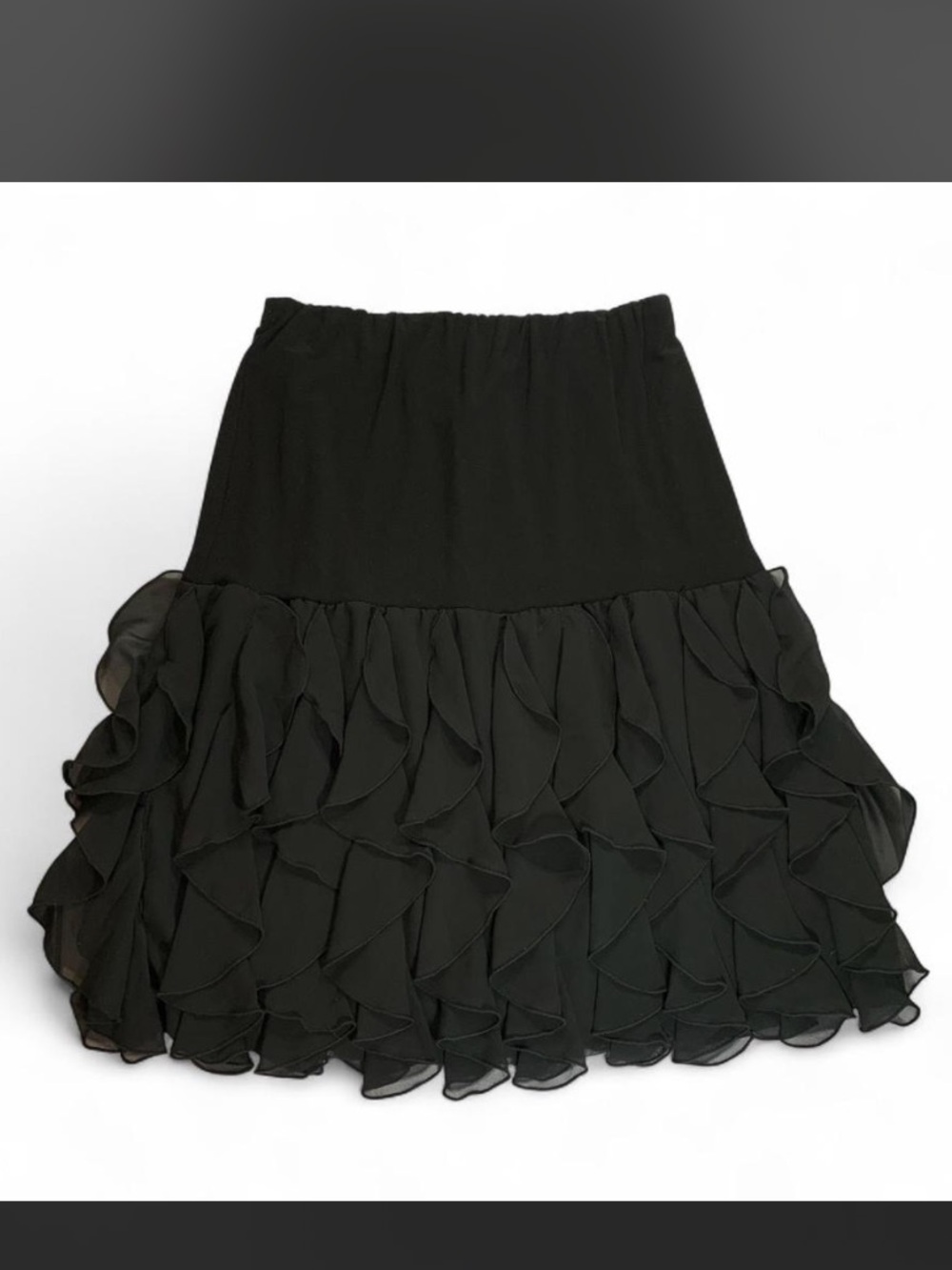 Vintage 90s Joseph Ribkoff Ruffle Midi Skirt 4 Black Drop Waist Y2K Whimsigoth
